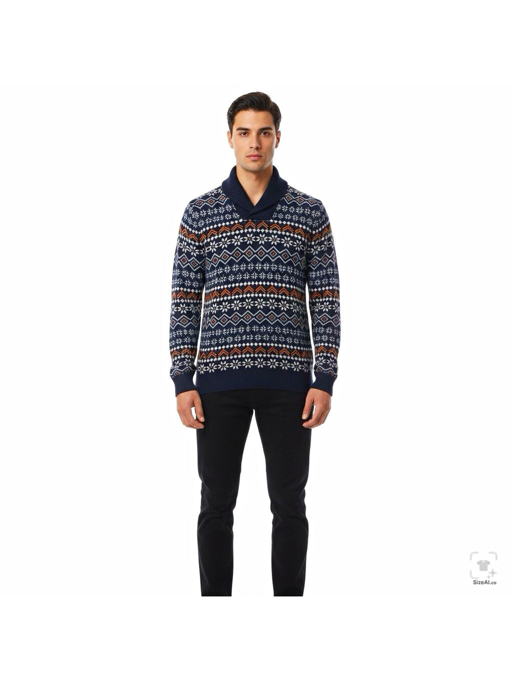 Sun + Stone Mens XL Fair Isle Shawl Collar Cotton Knit Pullover Sweater